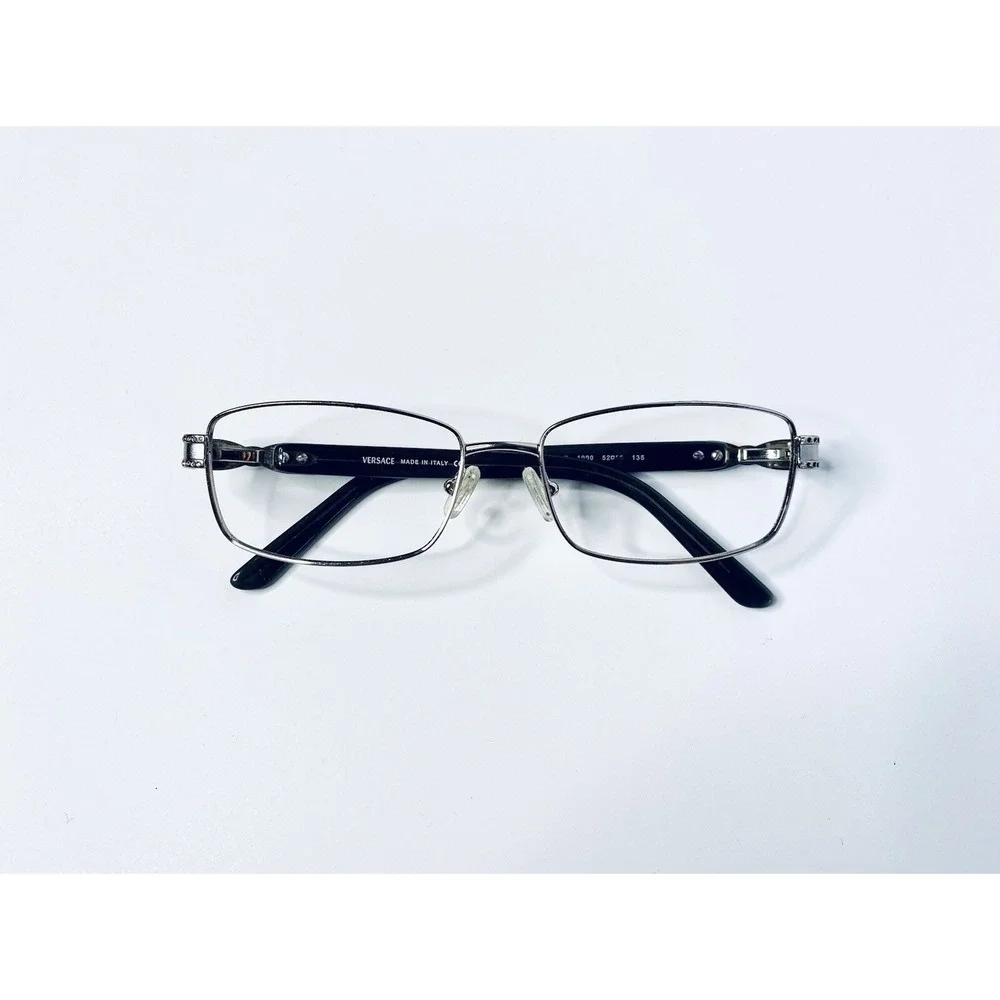 Versace Silver Rectangular Glasses Crystal Medusa Temples MOD 1099 52 18 135